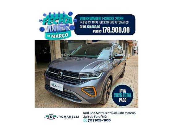 VOLKSWAGEN T-CROSS 1.4 250 TSI TOTAL FLEX EXTREME AUTOMÁTICO VOLKSWAGEN T-CROSS 1.4 250 TSI TOTAL FLEX EXTREME AUTOMÁTICO